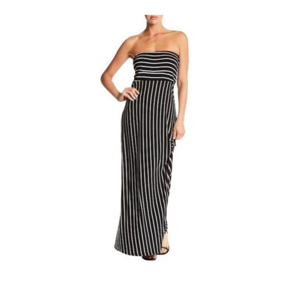 West Kei Maxi Dress Women's Stretch Strapless Black & White Stripe Size:Medium